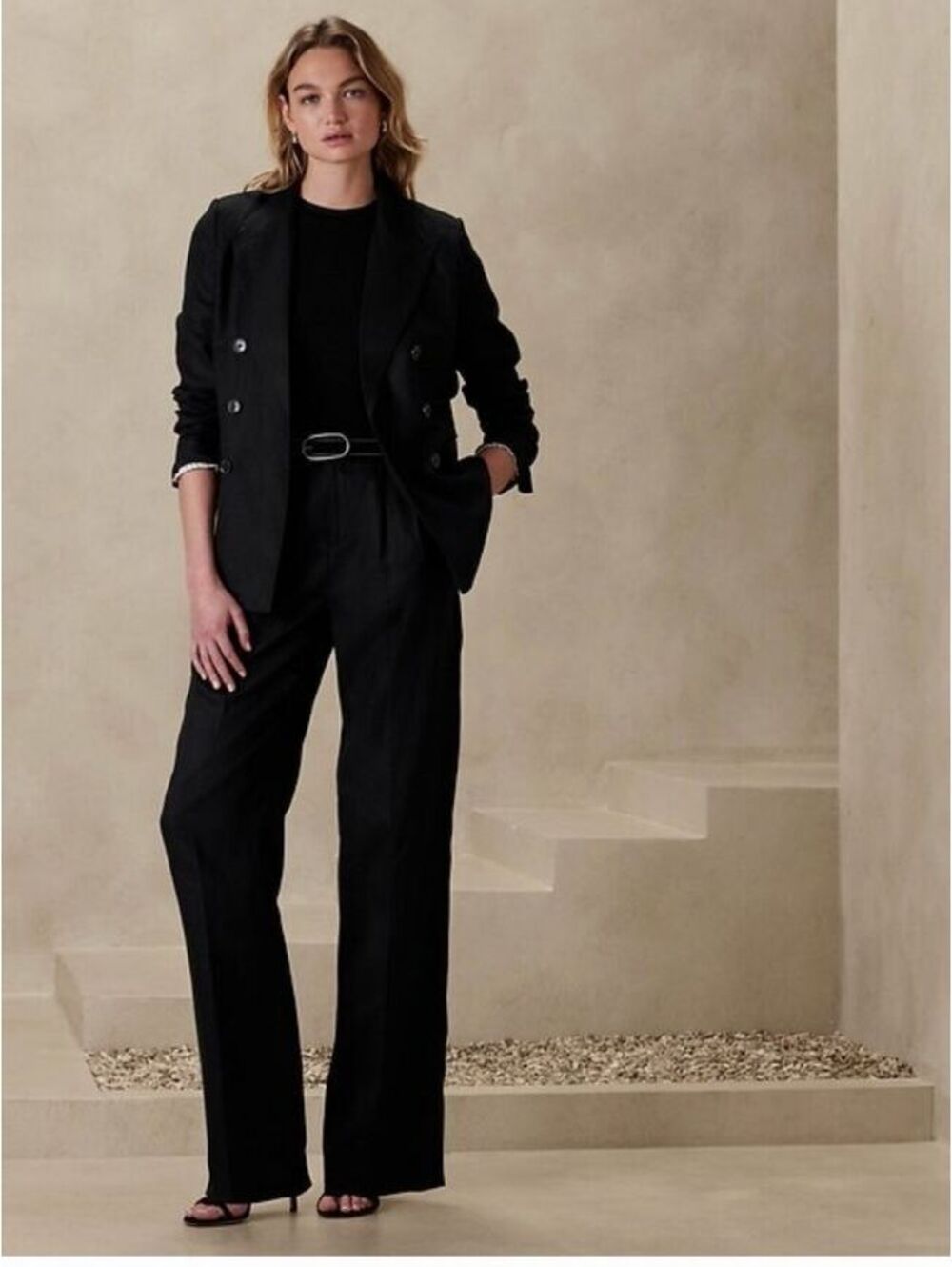 Banana Republic Palma Straight-Leg Linen Pant black 12p